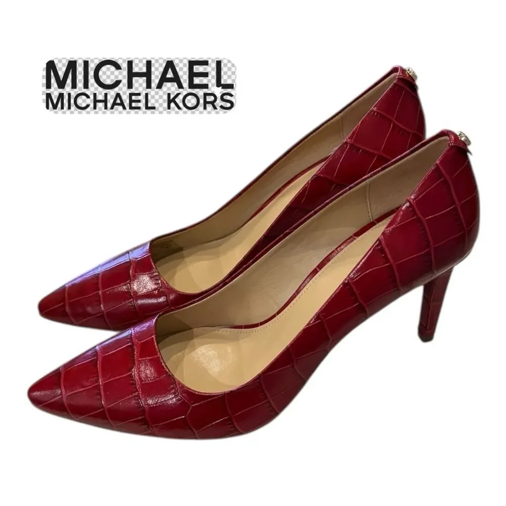 Michael Michael Kors Red Croc Embossed Leather Women's Heels 8 - Picture 2 of 6